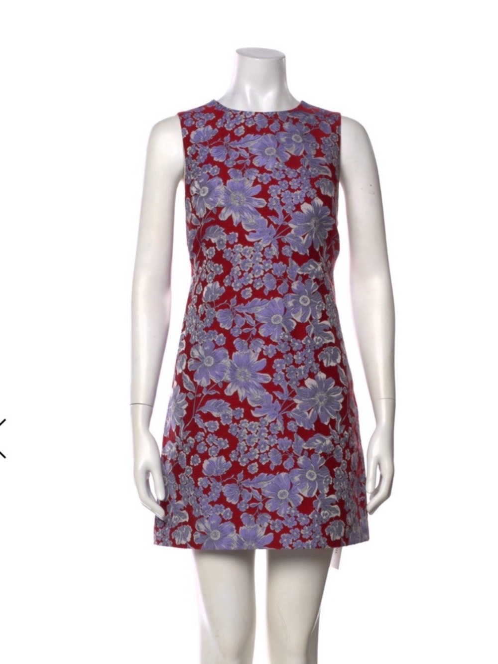Alice & Olivia Sleeveless Floral Jacquard Sheath Dress in Red and Lavender, Sz 2
